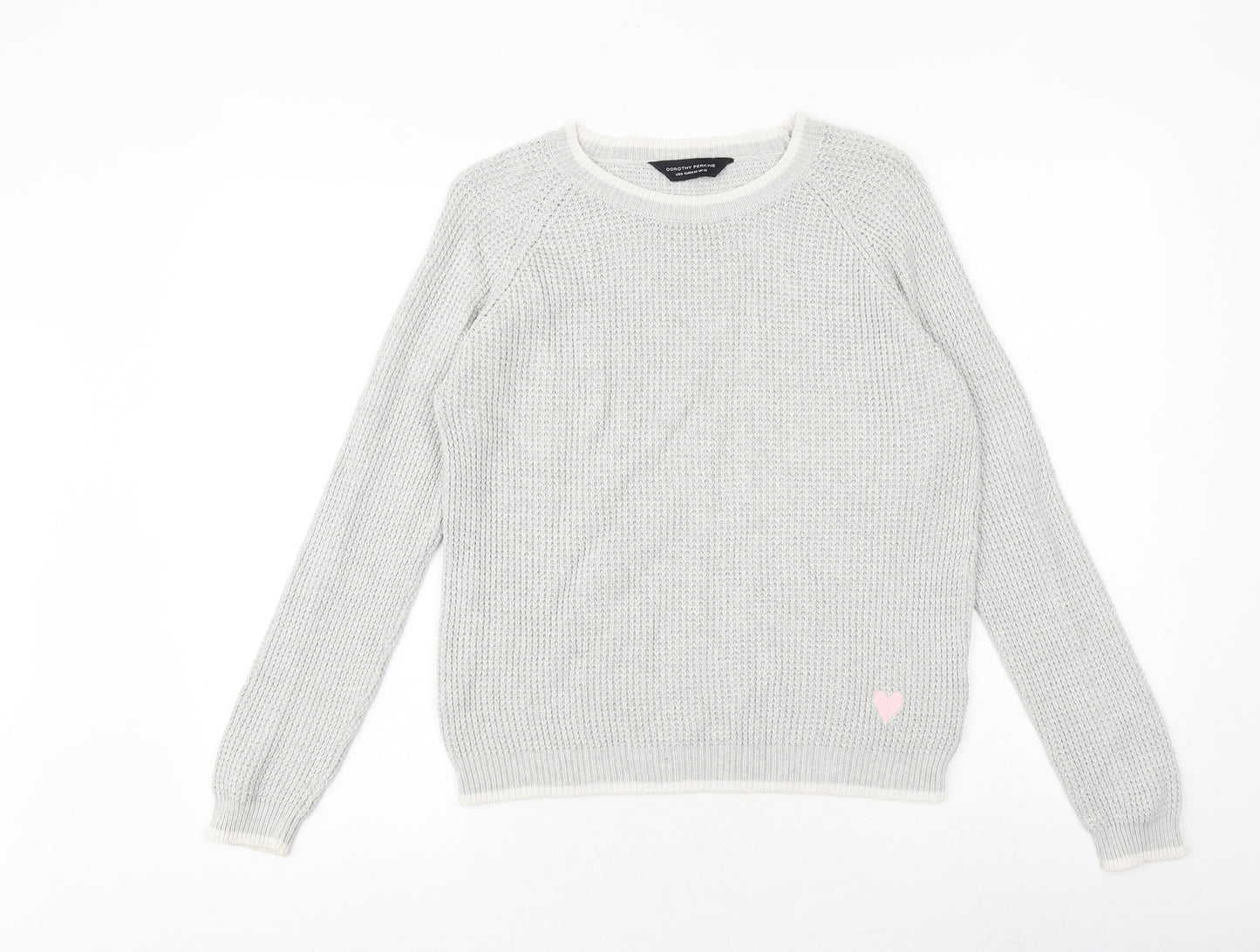 Dorothy Perkins Womens Grey Round Neck 100% Cotton Pullover Jumper Size 12