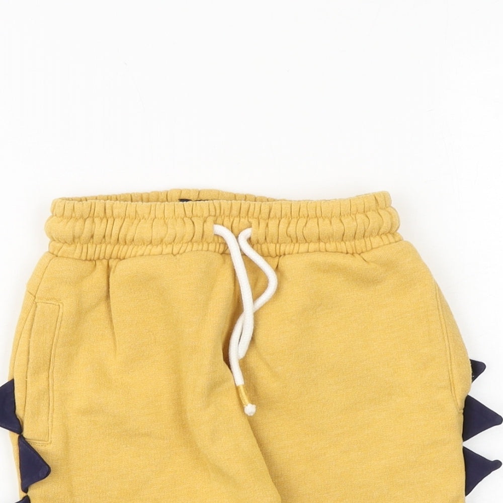 NEXT Boys Yellow Cotton Sweat Shorts Size 4-5 Years Regular Drawstring - Dinosaur