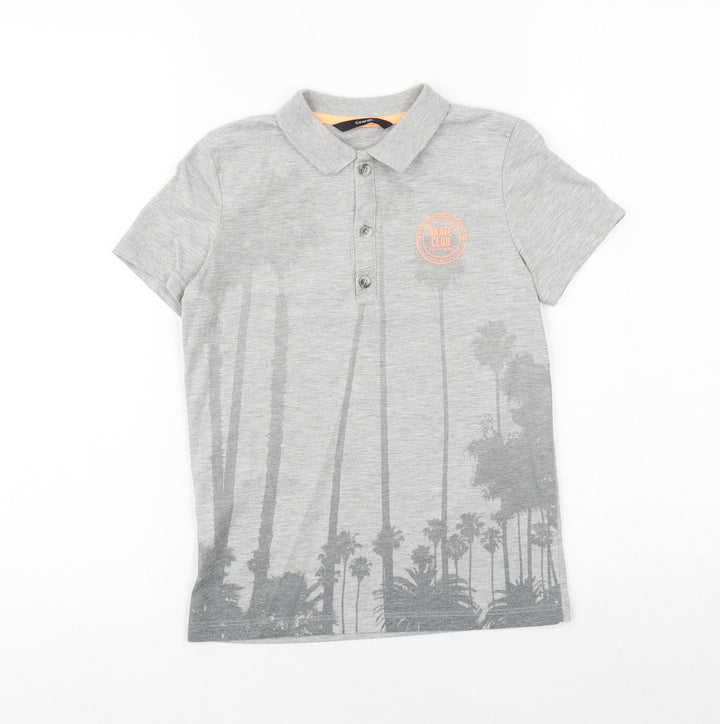 George Boys Grey Cotton Basic Polo Size 7-8 Years Collared Button - Palm Trees