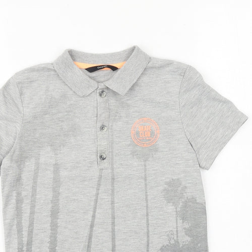 George Boys Grey Cotton Basic Polo Size 7-8 Years Collared Button - Palm Trees
