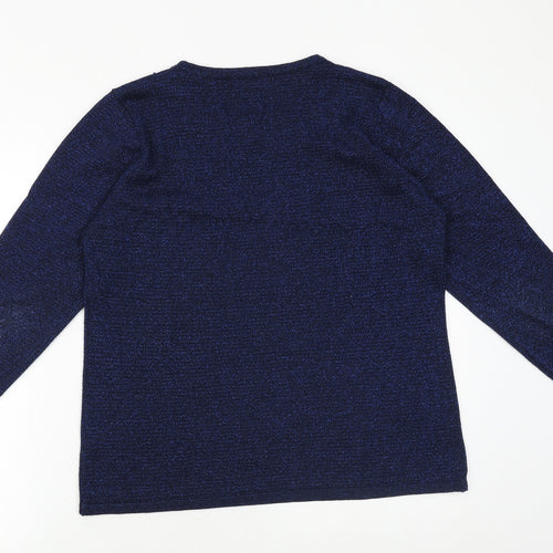Bonmarché Womens Blue Boat Neck Acrylic Pullover Jumper Size M - Embellished Neckline