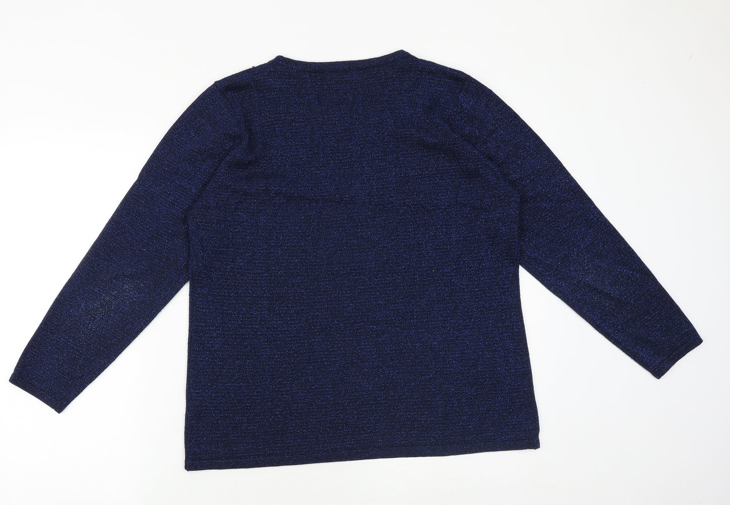Bonmarché Womens Blue Boat Neck Acrylic Pullover Jumper Size M - Embellished Neckline
