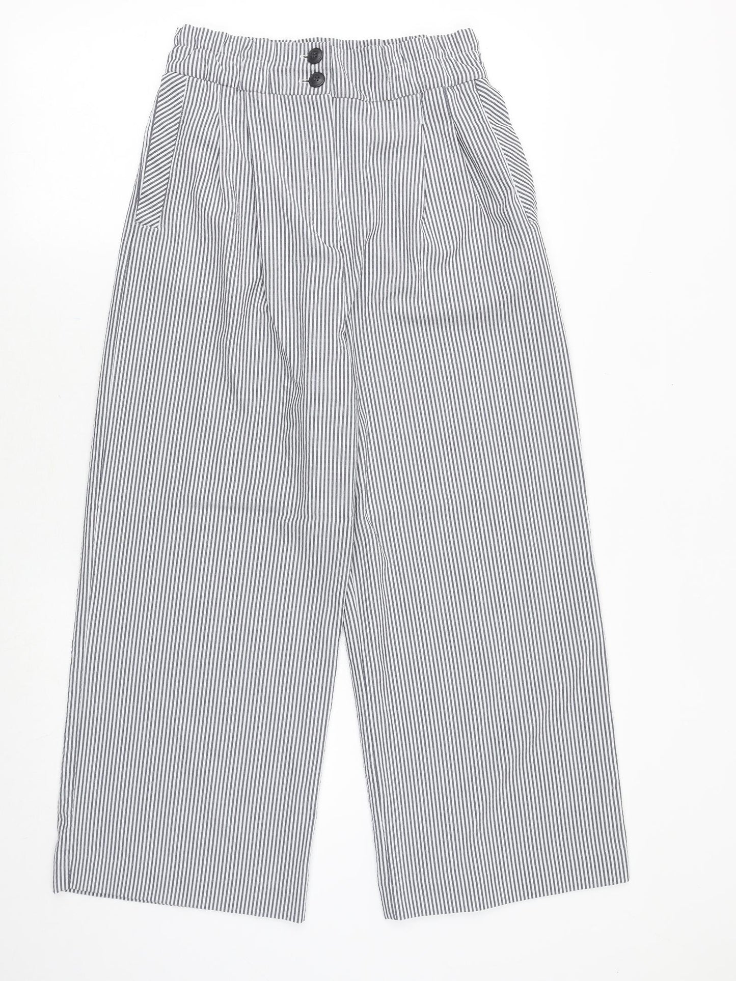 H&M Womens Blue Striped Viscose Trousers Size 10 Regular Zip