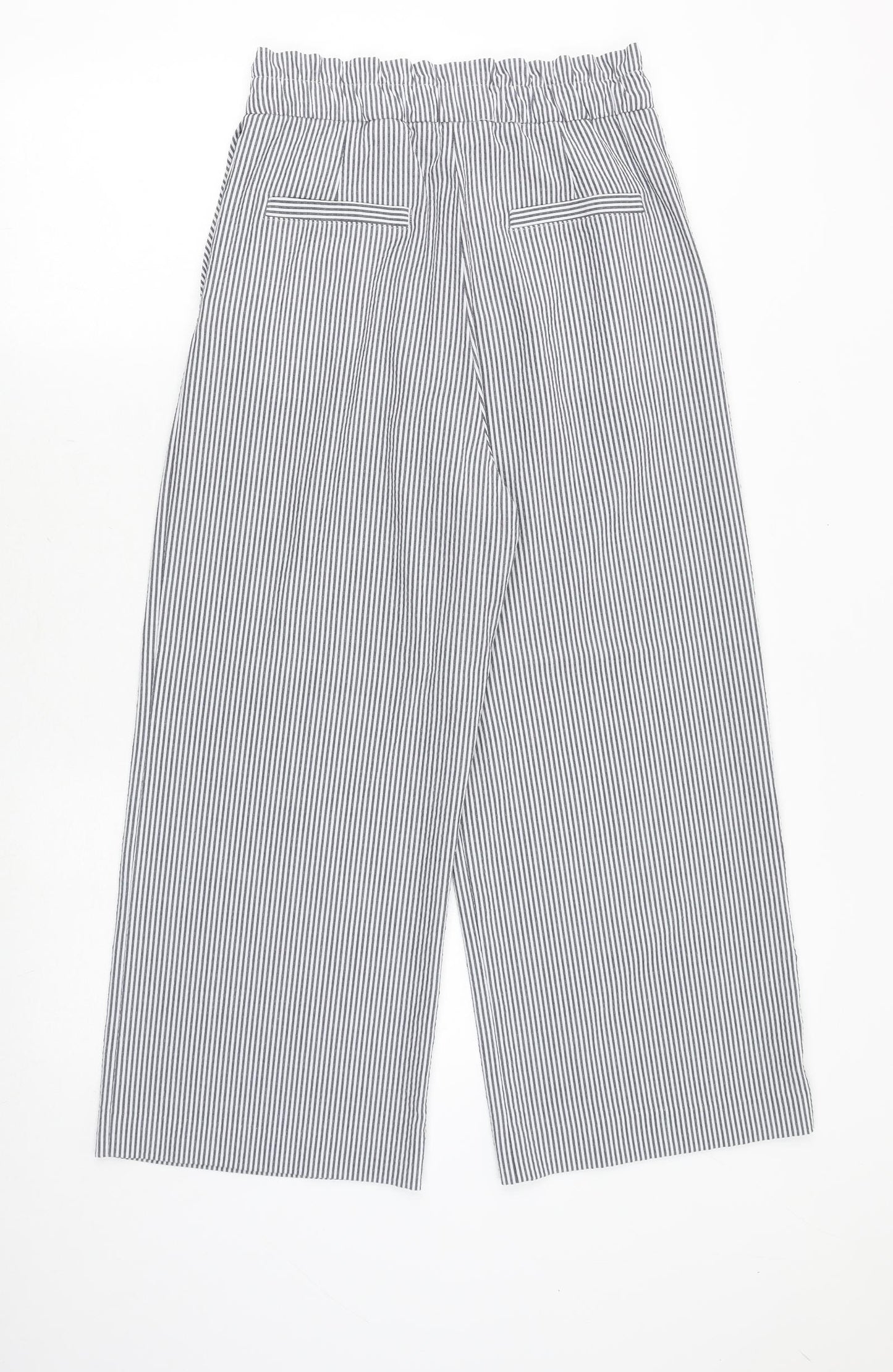 H&M Womens Blue Striped Viscose Trousers Size 10 Regular Zip