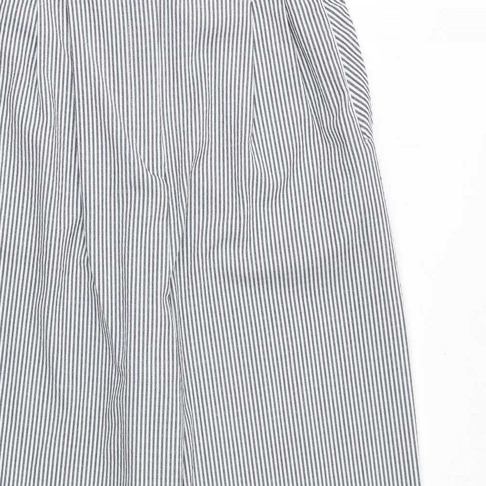 H&M Womens Blue Striped Viscose Trousers Size 10 Regular Zip