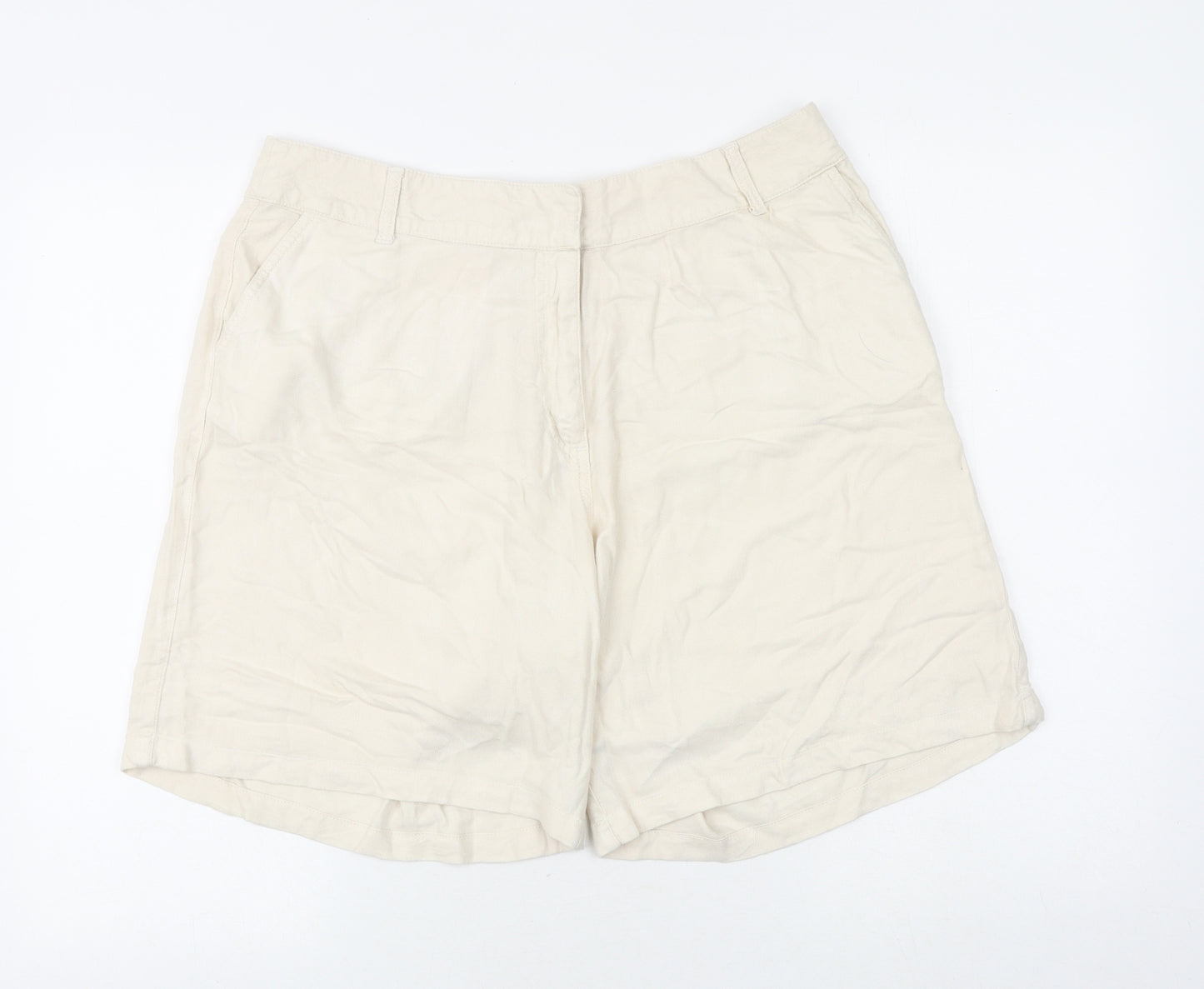 M&Co Womens Beige Viscose Chino Shorts Size 14 Regular Zip
