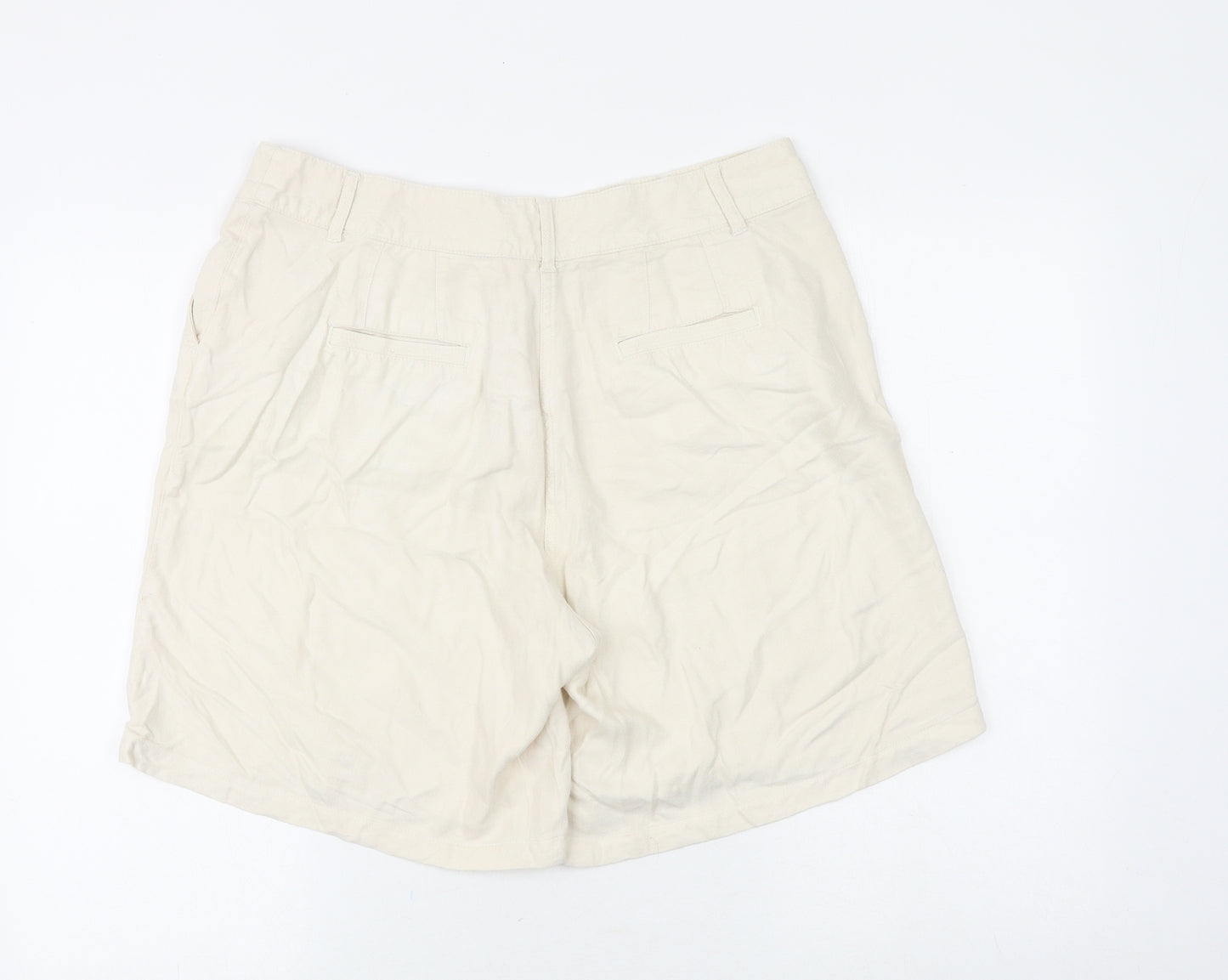 M&Co Womens Beige Viscose Chino Shorts Size 14 Regular Zip