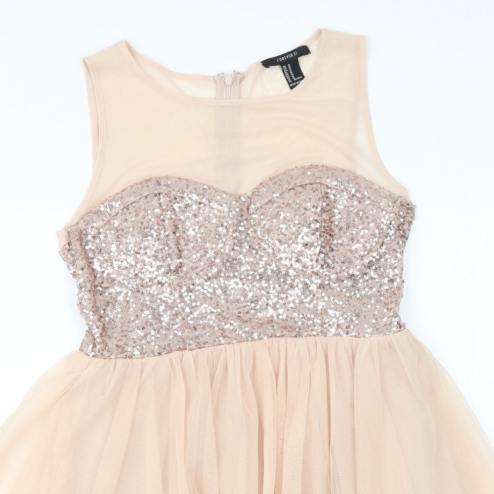 FOREVER 21 Womens Pink Polyester Ball Gown Size M Round Neck Zip