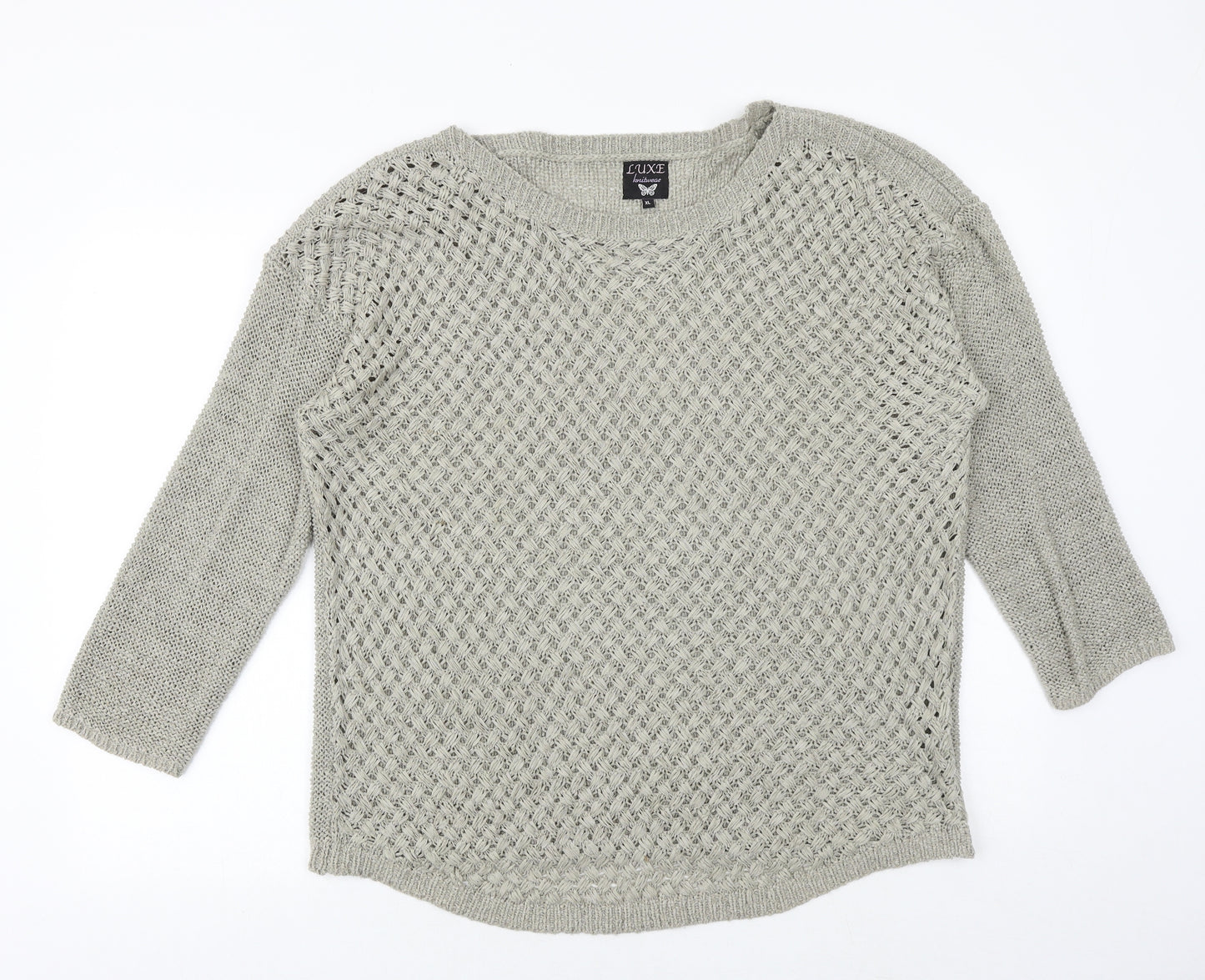 Luxe Womens Grey Boat Neck Acrylic Pullover Jumper Size XL