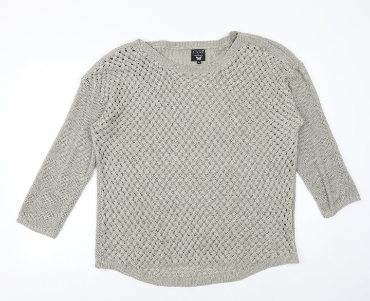 Luxe Womens Grey Boat Neck Acrylic Pullover Jumper Size XL