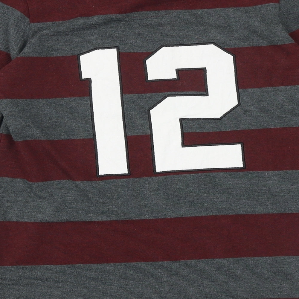 TU Boys Grey Striped Cotton Basic Polo Size 10 Years Collared Button - Rugby