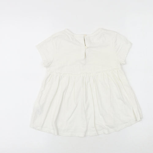 NEXT Girls White Cotton Basic Blouse Size 6 Years Round Neck Button - Flower Detail