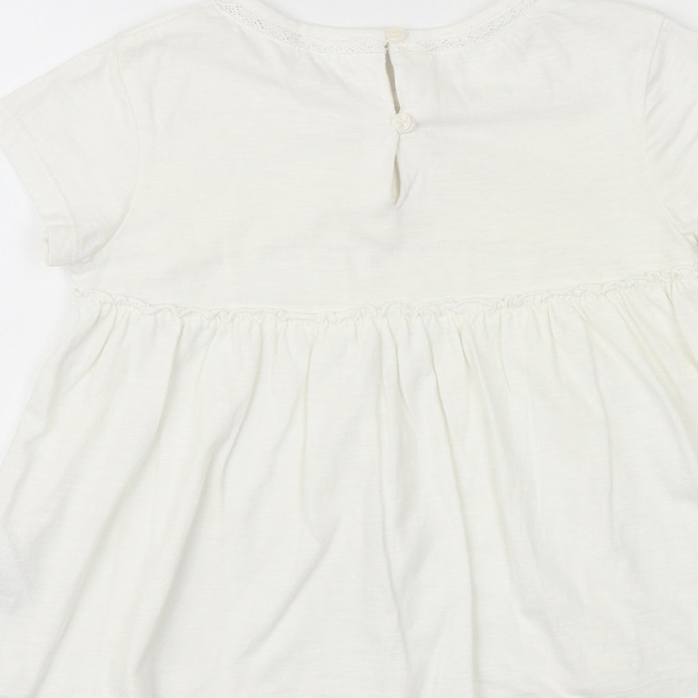 NEXT Girls White Cotton Basic Blouse Size 6 Years Round Neck Button - Flower Detail