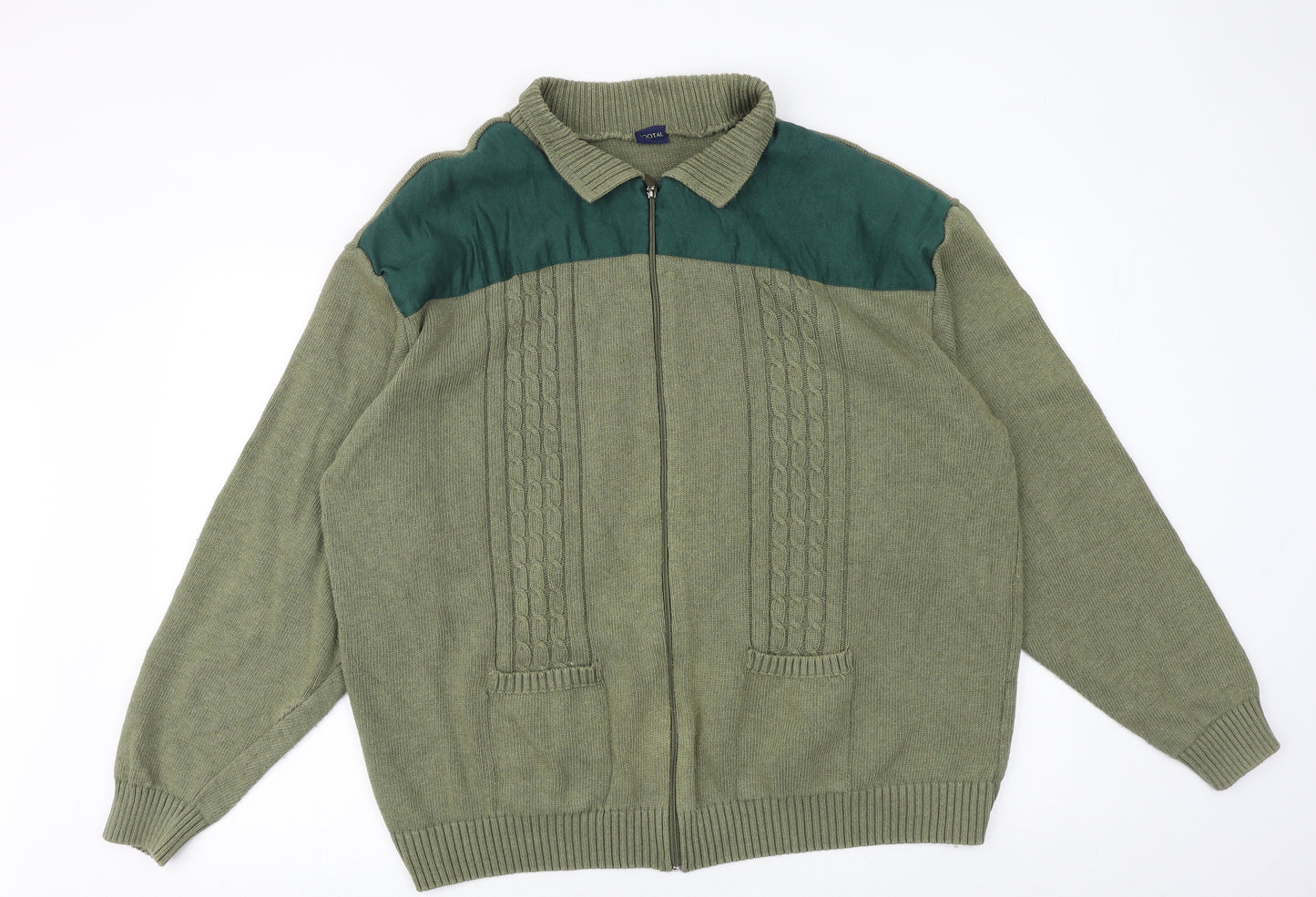 Tootal Mens Green Collared Acrylic Full Zip Jumper Size 3XL Long Sleeve