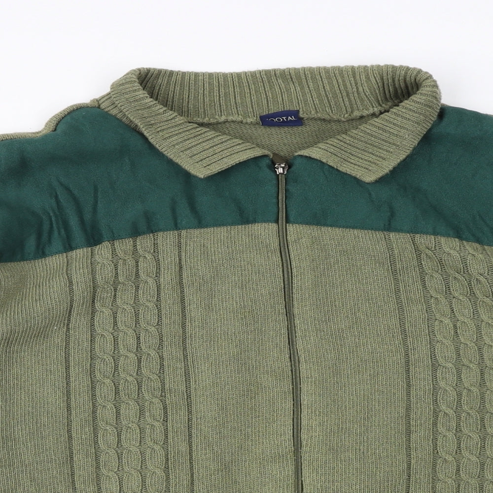 Tootal Mens Green Collared Acrylic Full Zip Jumper Size 3XL Long Sleeve