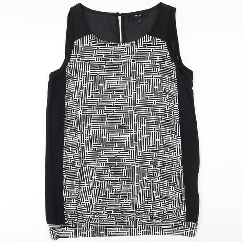 NEXT Womens Black Geometric Viscose Basic Tank Size 8 Round Neck