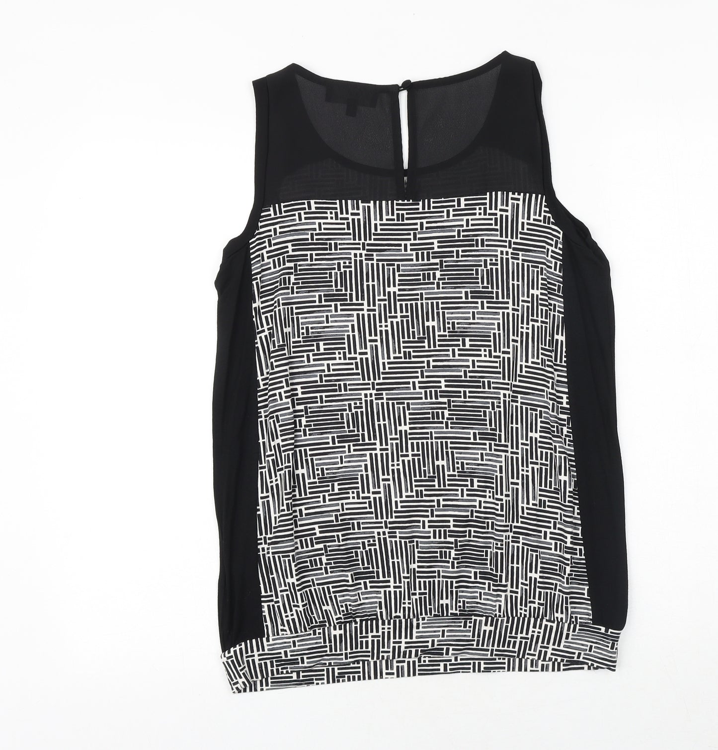 NEXT Womens Black Geometric Viscose Basic Tank Size 8 Round Neck