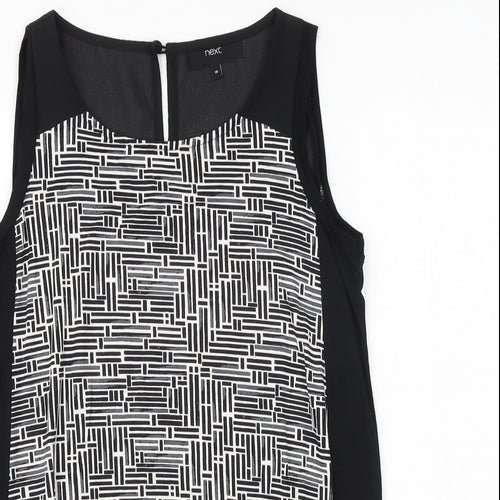 NEXT Womens Black Geometric Viscose Basic Tank Size 8 Round Neck