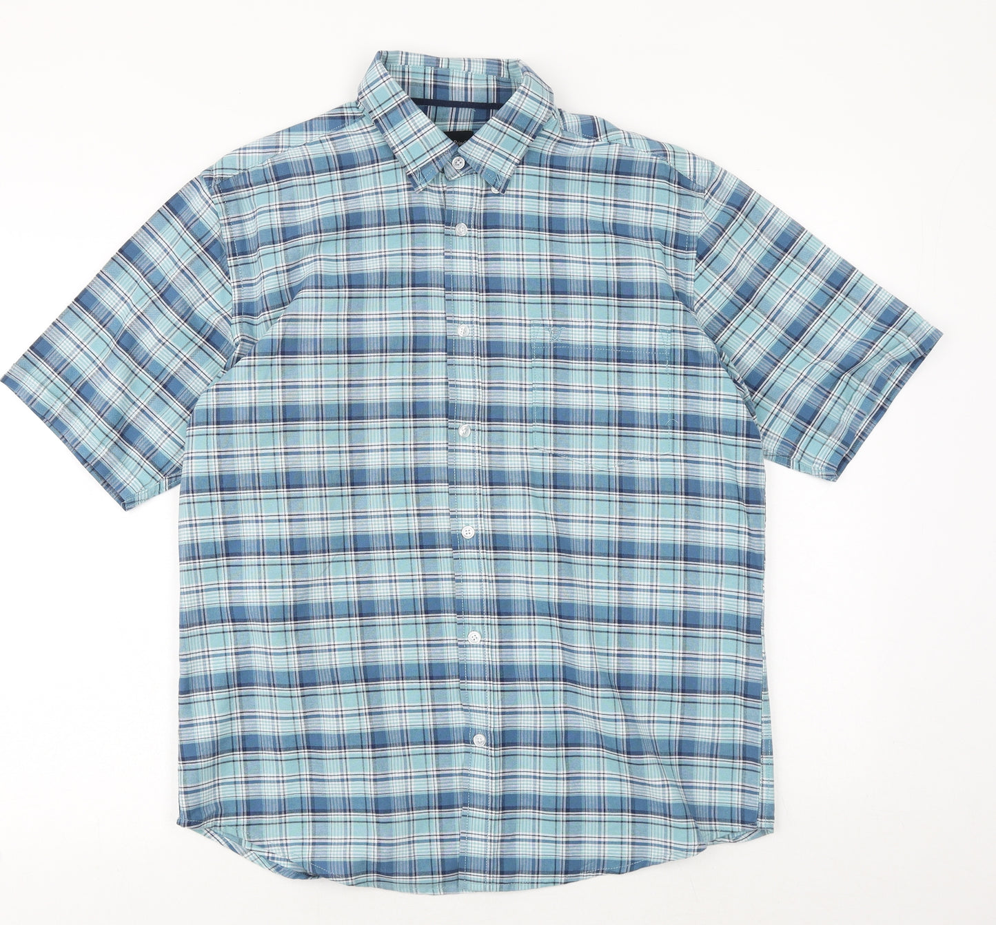 JAMES PRINGLE Mens Blue Plaid Cotton Button-Up Size M Collared Button