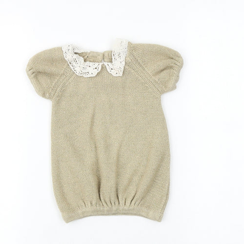 George Baby Beige Acrylic Jumper Dress Size 3-6 Months Collared Button