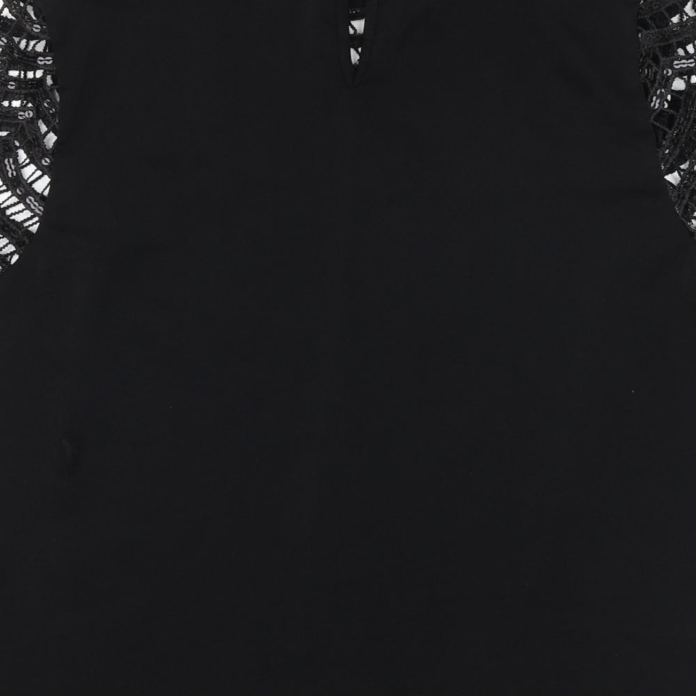 New Look Womens Black Polyester Basic Blouse Size 12 Mock Neck - Crocheted Lace Detail