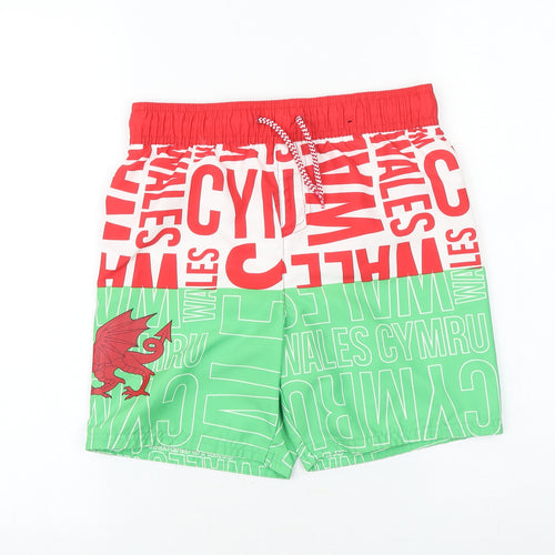 George Boys Green Geometric Polyester Sweat Shorts Size 9-10 Years Regular Drawstring - Swim Shorts, Welsh Dragon