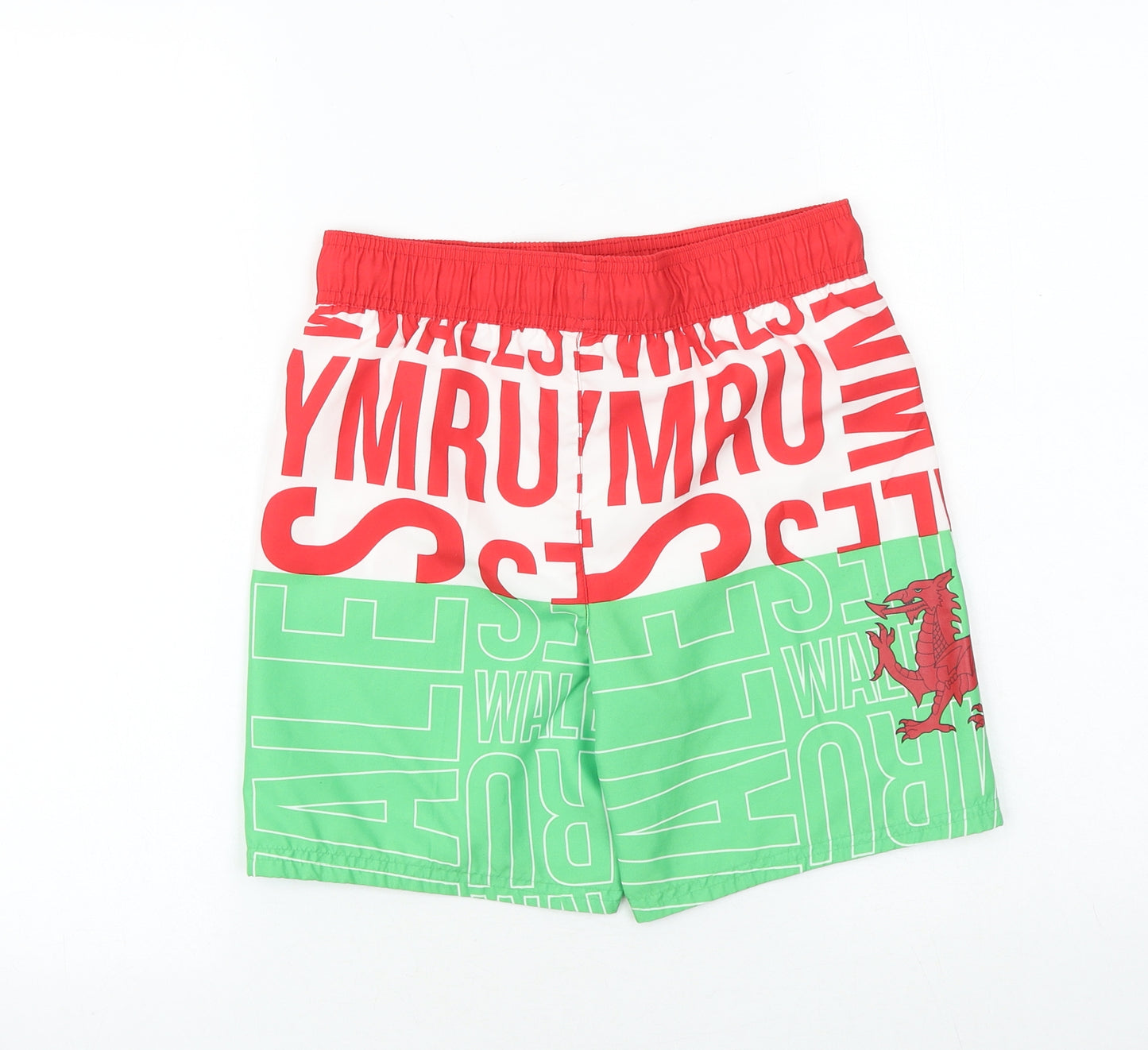 George Boys Green Geometric Polyester Sweat Shorts Size 9-10 Years Regular Drawstring - Swim Shorts, Welsh Dragon