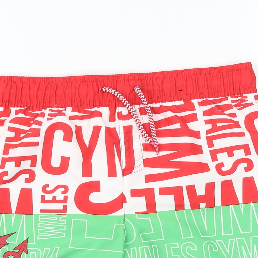 George Boys Green Geometric Polyester Sweat Shorts Size 9-10 Years Regular Drawstring - Swim Shorts, Welsh Dragon