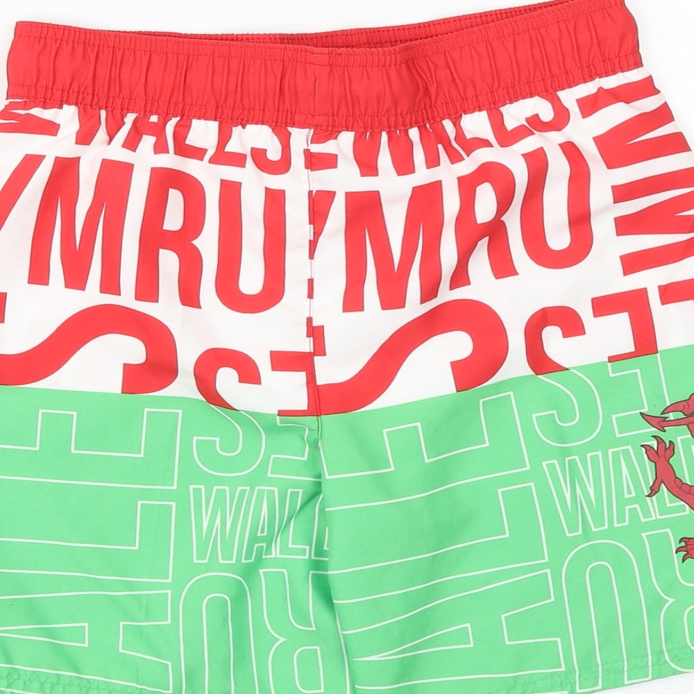 George Boys Green Geometric Polyester Sweat Shorts Size 9-10 Years Regular Drawstring - Swim Shorts, Welsh Dragon