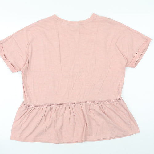 F&F Womens Pink 100% Cotton Basic T-Shirt Size 16 Crew Neck - Peplum