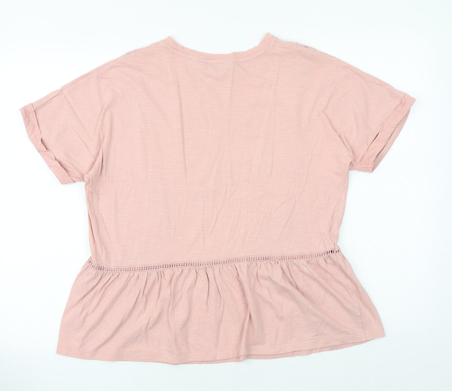 F&F Womens Pink 100% Cotton Basic T-Shirt Size 16 Crew Neck - Peplum