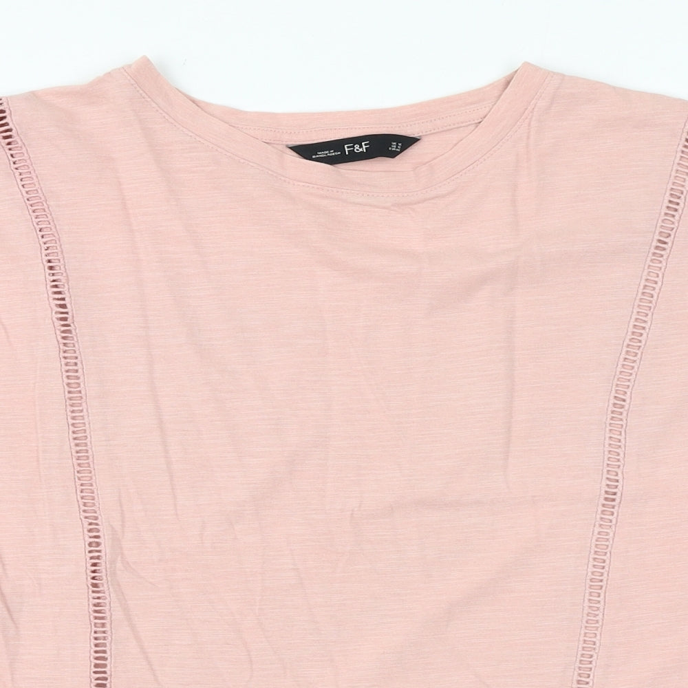 F&F Womens Pink 100% Cotton Basic T-Shirt Size 16 Crew Neck - Peplum