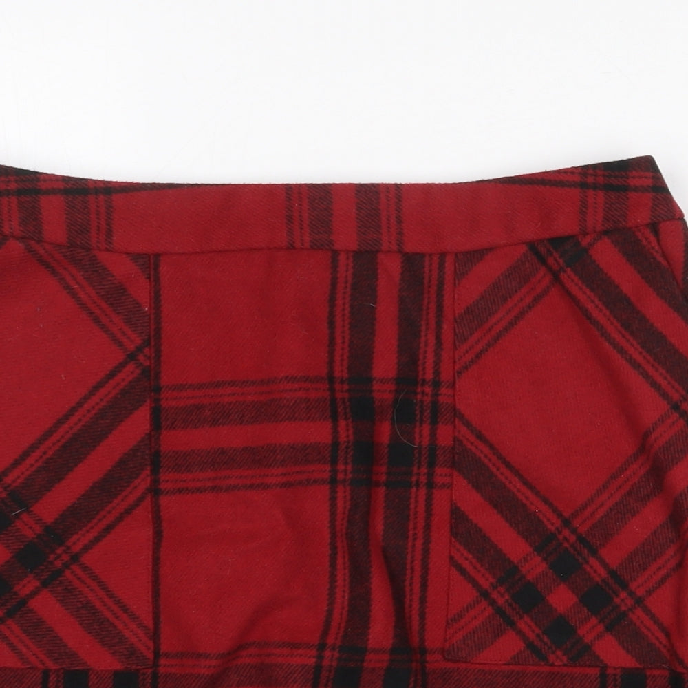 Papaya Womens Red Plaid Polyester A-Line Skirt Size 12 Zip