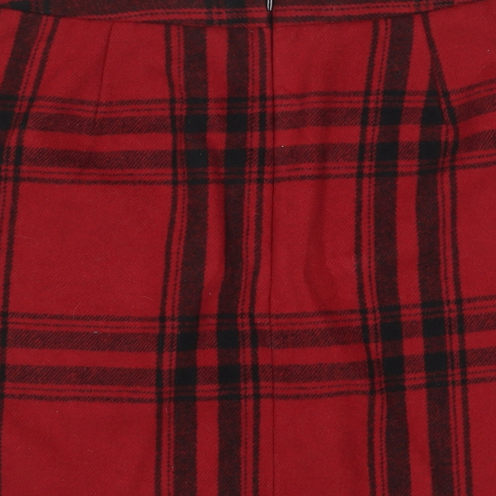 Papaya Womens Red Plaid Polyester A-Line Skirt Size 12 Zip