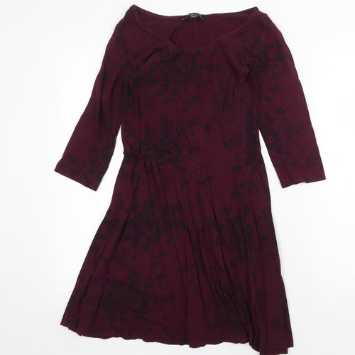 Atmosphere Womens Purple Floral Cotton A-Line Size 8 Boat Neck Pullover