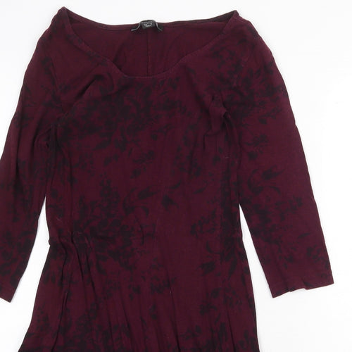 Atmosphere Womens Purple Floral Cotton A-Line Size 8 Boat Neck Pullover