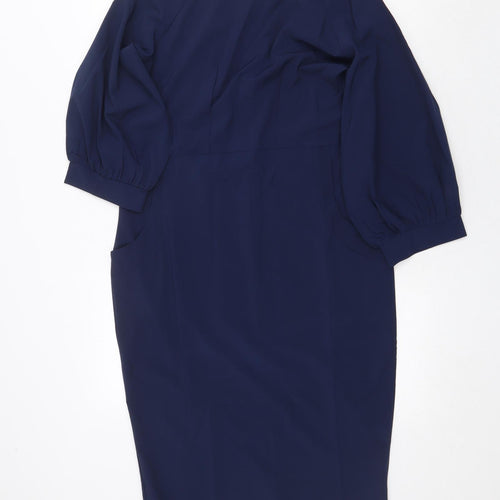 SheIn Womens Blue Polyester Sheath Size S Round Neck Zip