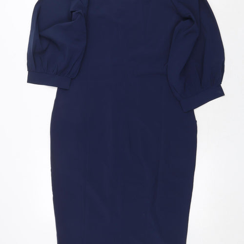 SheIn Womens Blue Polyester Sheath Size S Round Neck Zip