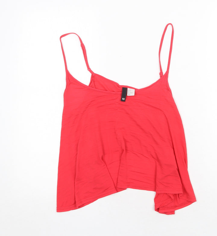 H&M Womens Red Viscose Basic Tank Size 10 Round Neck