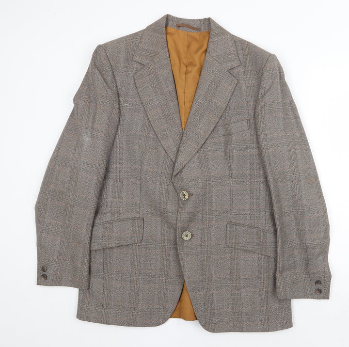 Hornes London Mens Brown Plaid Polyester Jacket Suit Jacket Size 40 Regular