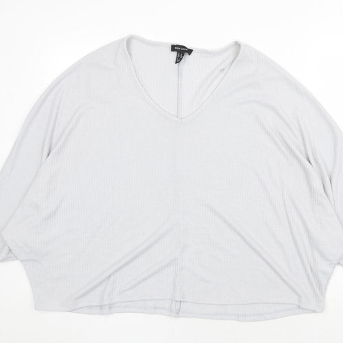 New Look Womens Grey V-Neck Viscose Pullover Jumper Size M - Cropped
