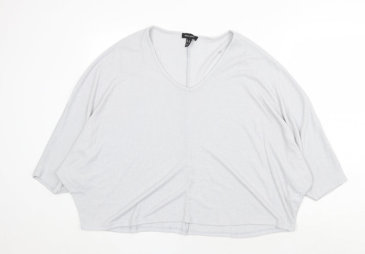 New Look Womens Grey V-Neck Viscose Pullover Jumper Size M - Cropped