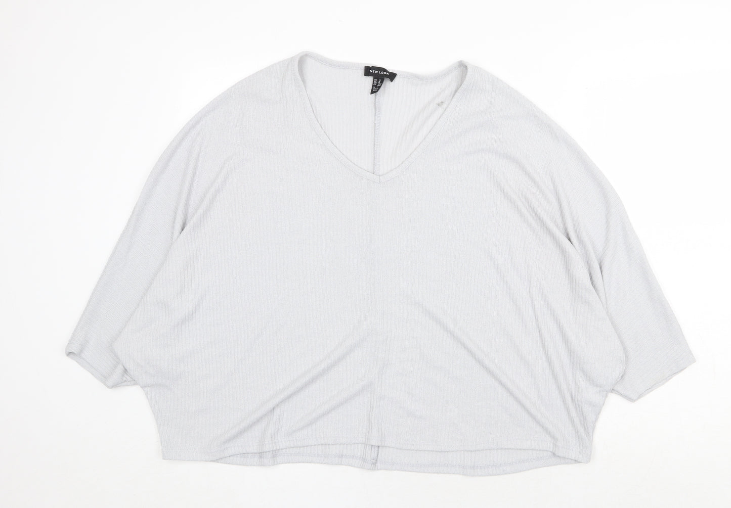 New Look Womens Grey V-Neck Viscose Pullover Jumper Size M - Cropped