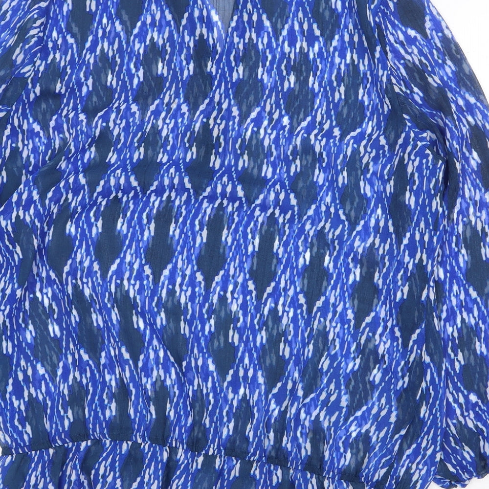 Bonmarché Womens Blue Geometric Polyester Basic Blouse Size 20 V-Neck