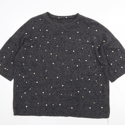 Zara Womens Grey Round Neck Polyester Pullover Jumper Size S