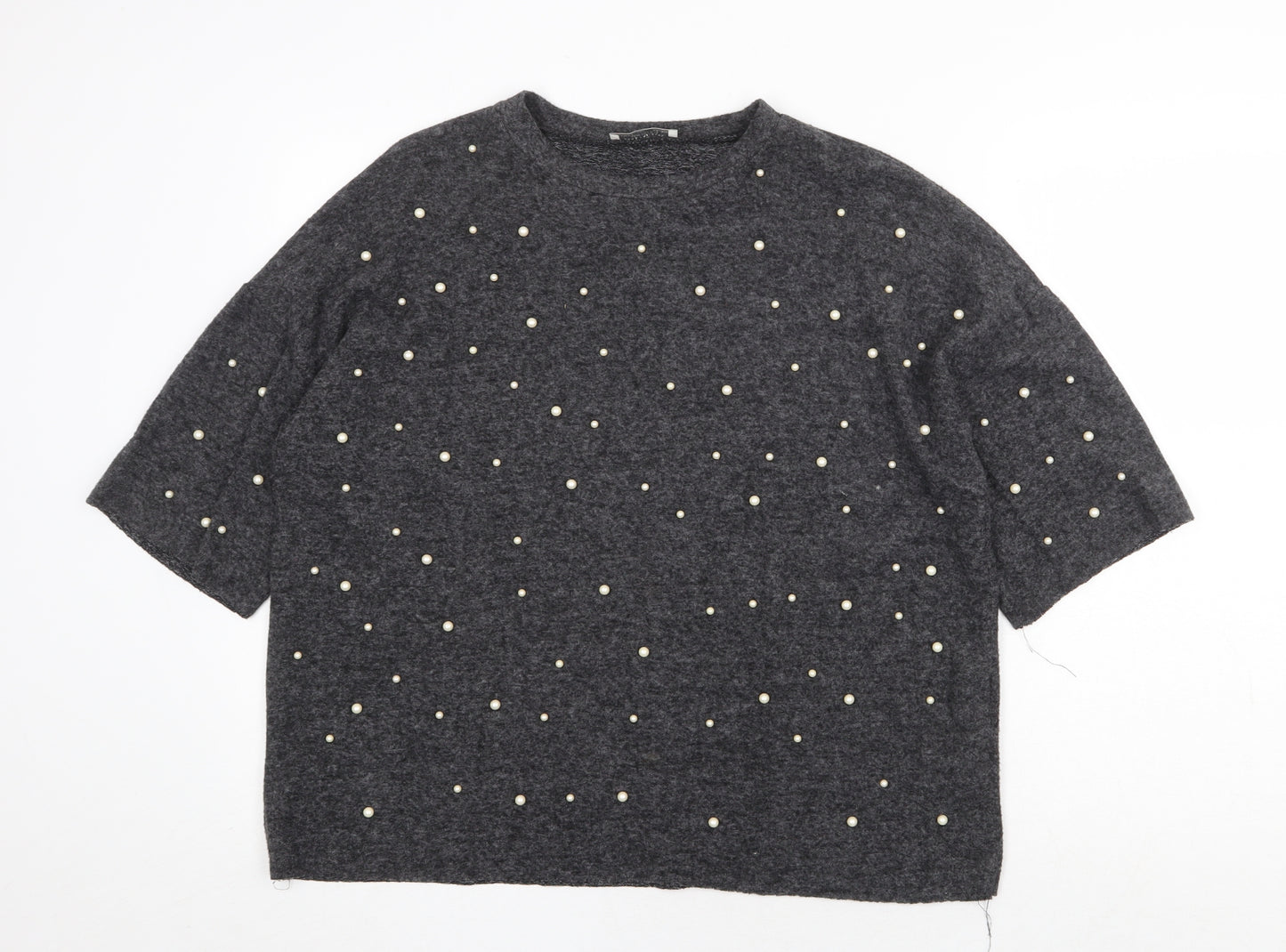 Zara Womens Grey Round Neck Polyester Pullover Jumper Size S