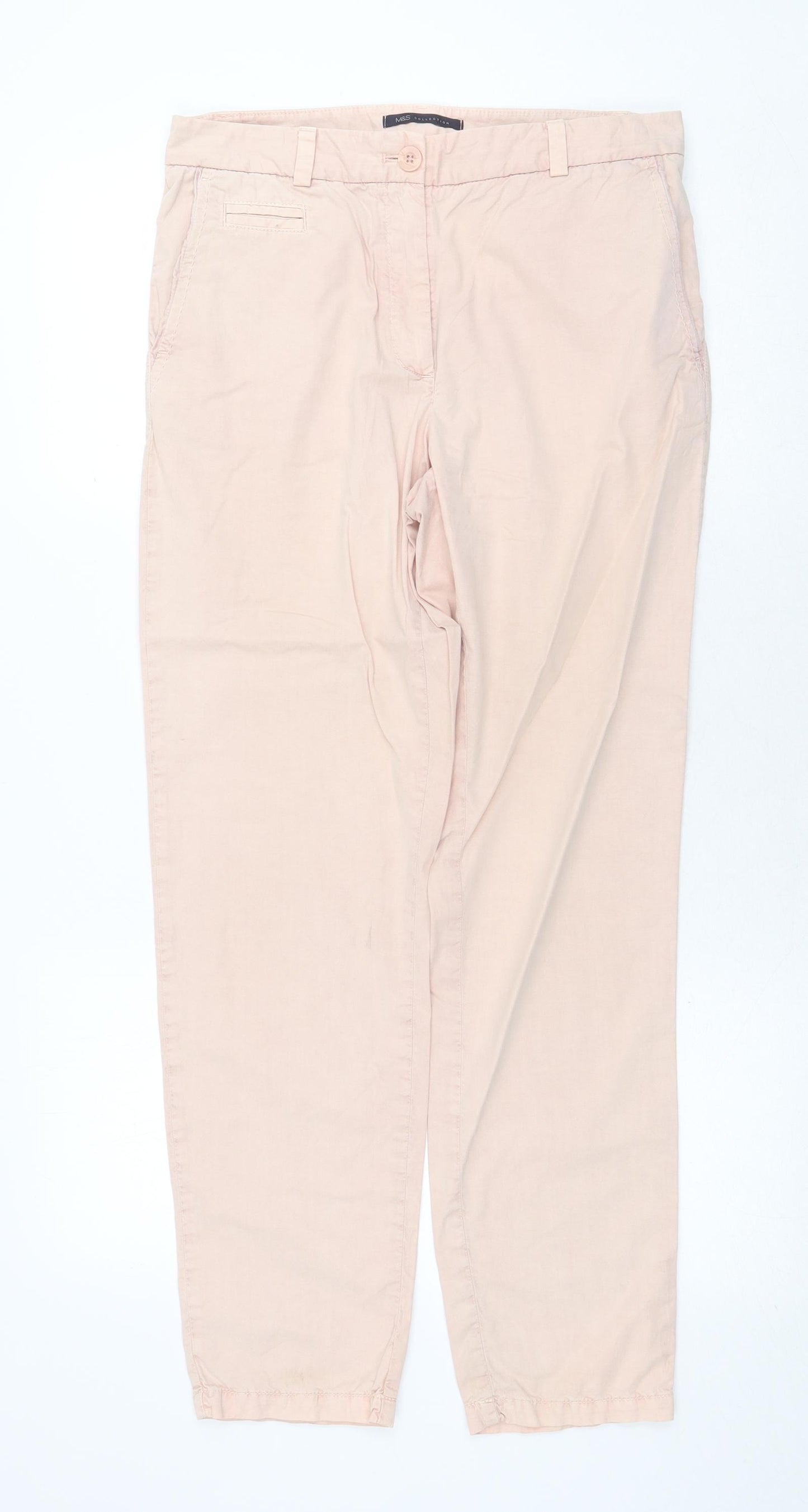 Marks and Spencer Womens Pink Cotton Chino Trousers Size 10 Regular Zip