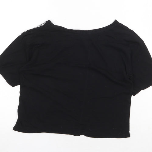 New Look Womens Black Geometric Cotton Cropped Tank Size 8 Round Neck