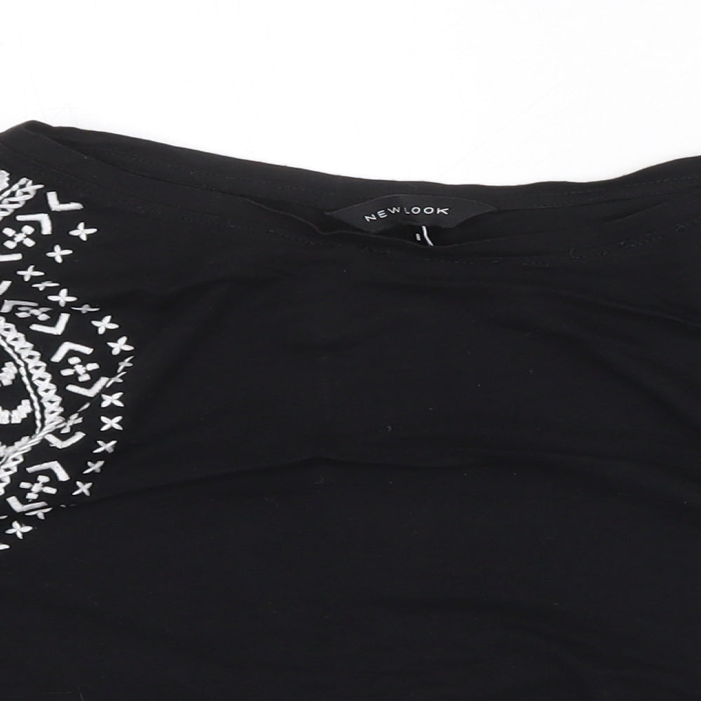 New Look Womens Black Geometric Cotton Cropped Tank Size 8 Round Neck