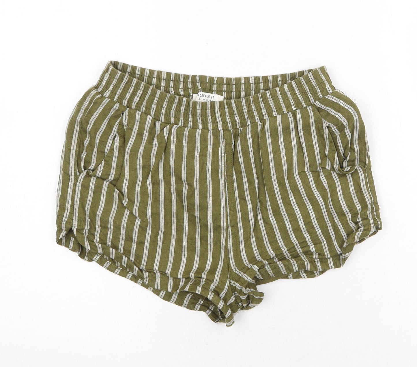 FOREVER 21 Womens Green Striped Linen Sweat Shorts Size S Regular Pull On